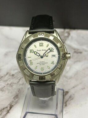 Eagle Ridge Watch Men Silver Tone 40MM Dial Date Window New Battery 10"
